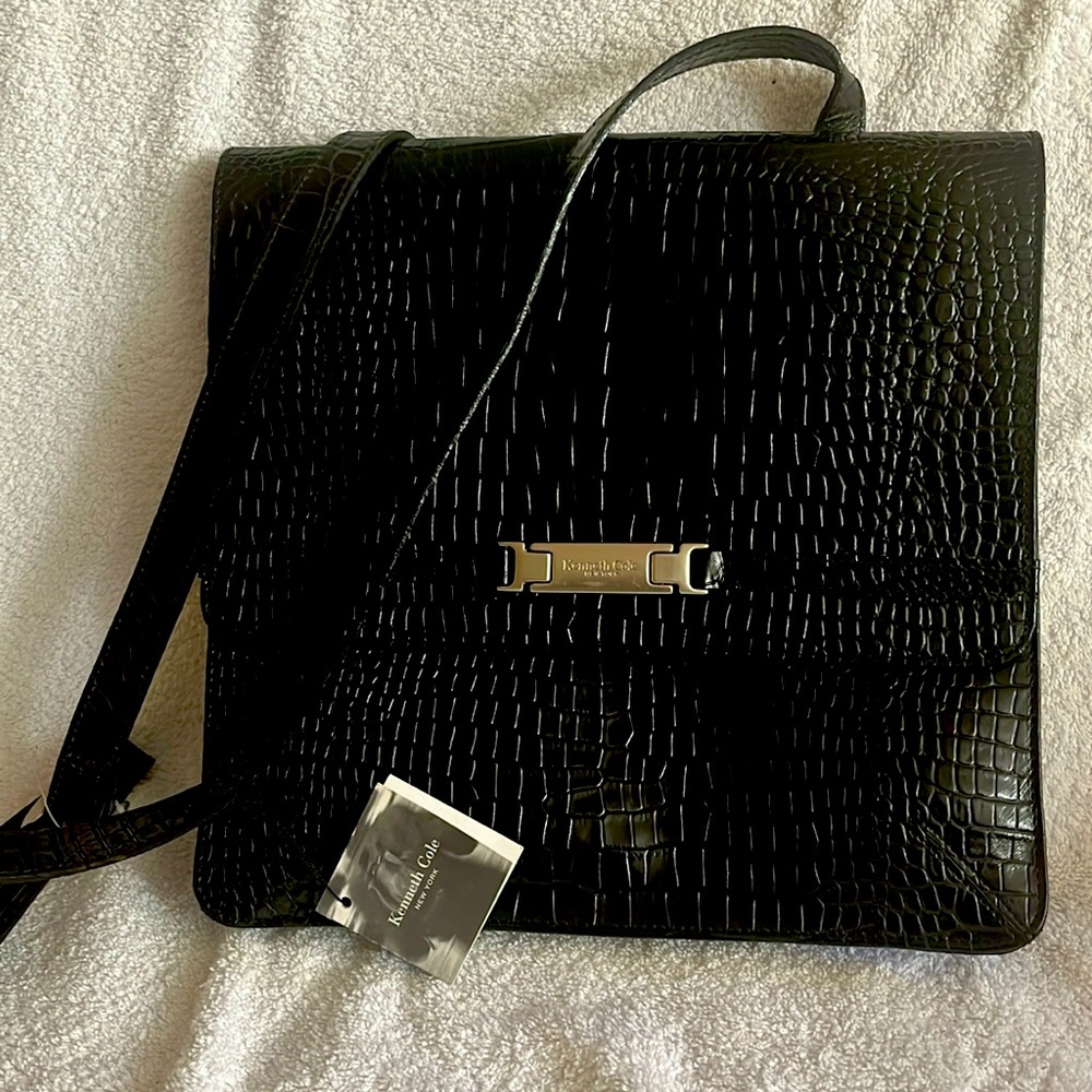 Kenneth Cole, leather black croc style handbag